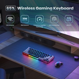 GEODMAER GEODMAER 65% Wireless Gaming Keyboard, Rechargeable Backlit Gaming Keyboard, 68 Keys Ultra-Compact Anti-ghosting No-Conflict Wireless Keyboard for PC Laptop Windows Gamer(Black-Grey)