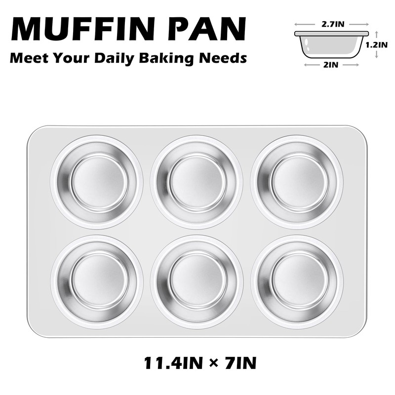 Leonyo 6-Cup Cupcake Pan, Stainless Steel Standard Size Cupcake Pans