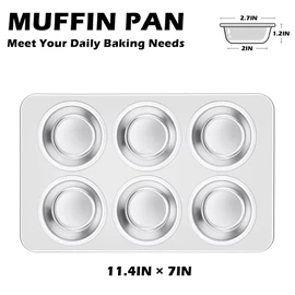 Leonyo 6-Cup Cupcake Pan, Stainless Steel Standard Size Cupcake Pans Tray for Baking, Metal Non-Toxic Muffin Tins, Dishwasher Oven Safe
