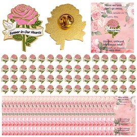 60 Sets Funeral Rose Memorial Pins with Sympathy Cards, Forever in Our Hearts Rose Lapel Pins for Celebration of Life, Sympathy Gifts, Bereavement Remembrance Favors for Funeral Memorial Service