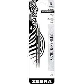 Zebra Pen X-701 Stainless Steel Ballpoint Pen Refill, Fine Point, 0.7mm, Black Ink, 2-Pack (85212)