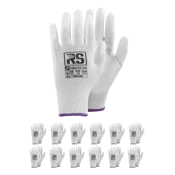 RS CONDUCTOR ESD Assembly Gloves/Size 11, 12 Pairs/White/Assembly Gloves/Work Gloves/Protective