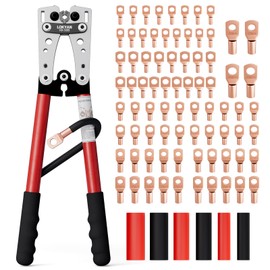 LOKYAN Battery Cable Lug Crimping Tool Kit for AWG 10-1/0, Electrical Lug Crimper with 78pcs Wire Lugs and 110pcs Heat Shrink Tubing, Heavy Duty Wire Crimper
