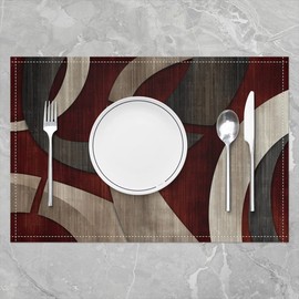 Abstract Spiral Placemats 12x18 Inch Set of 4 Retro Burgundy Red Gray Geometric Stripes Lines Place Mats for Teens Men Women Modern Simple Style Kitchen Mats for Dining Table