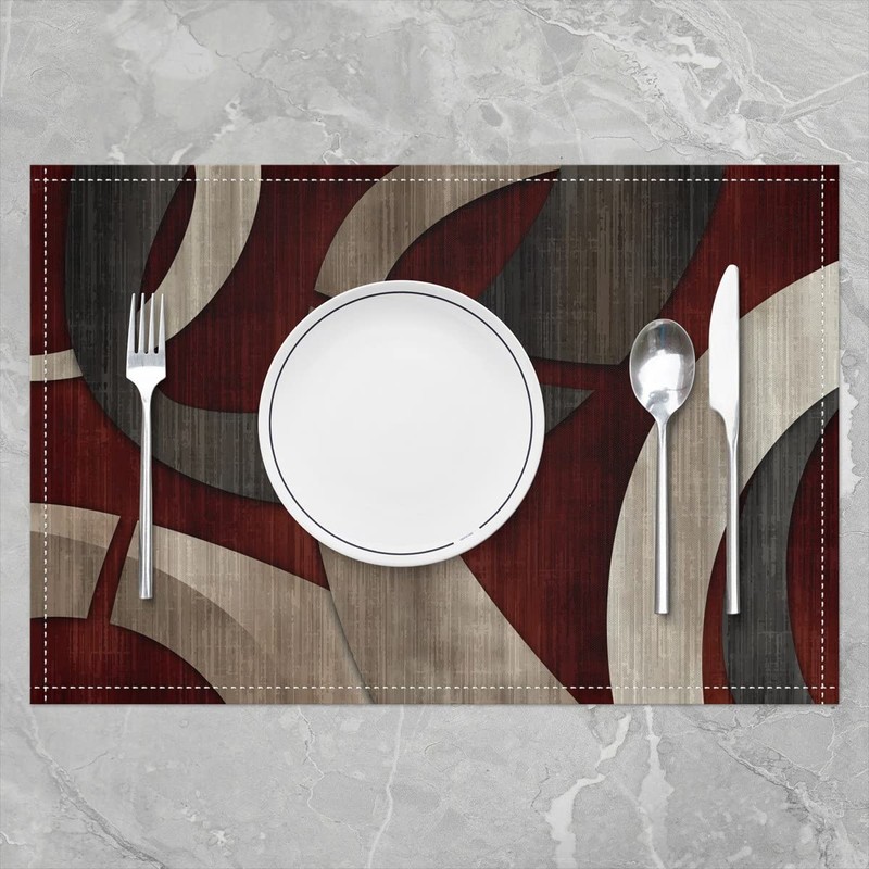Abstract Spiral Placemats 12x18 Inch Set of 4 Retro Burgundy