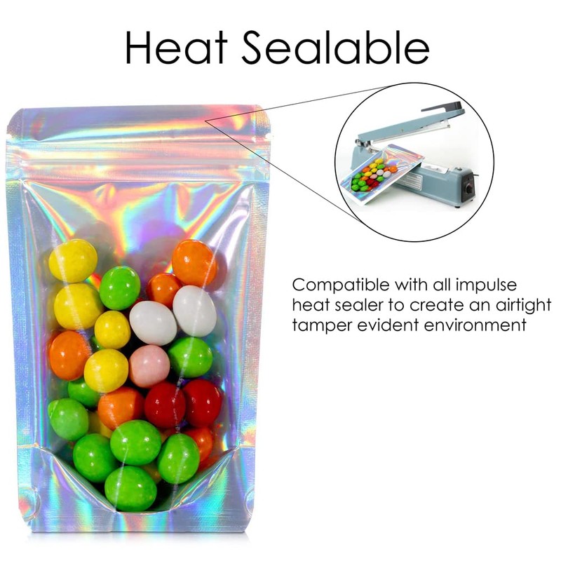 RIGHTPAK One Side Clear Holographic Stand Up Pouches with Resealable