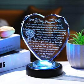 Ornalrist Gifts for Daughter from Mom, Birthday Gifts for Daughter from Mom, to My Daughter Heart-Shaped Keepsake with LED Light Base, Christmas Birthday Present for Daughter