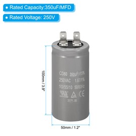 PATIKIL CD60 Run Capacitor, 350uF/MFD 250V 15% Tolerance 50/60Hz Motor Starting Capacitor for Air Compressor Motor Starts Running, Grey