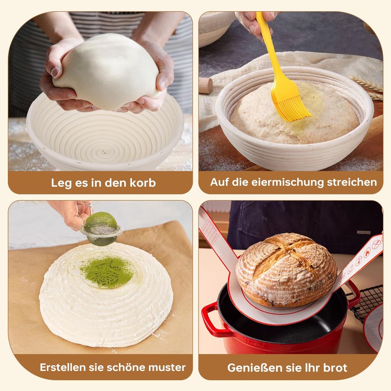 Toyvile 10-Teilig Sauerteig Starter Set, 23 cm Gärkorb Rund, Gärkörbchen