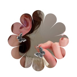 Allereya Vintage Onyx Crystal Butterfly Earrings Rhinestone Onyx Earrings Gold CZ Butterfly Earrings Butterfly Stud Earrings Jewellery for Women and Girls (Gold), Zinc, No Gemstone