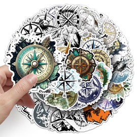 50PCS Compass Stickers,Compass Stickers,Teens Boys and Girls Sticker Pack Vinyl Skateboard Guitar Door Laptop Luggage Car Bike Water Bottle Birthday Party Supplies Stickers