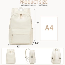 LEDAOU School Backpack Boys Teenager Girls School Bags Kids Backpacks Waterproof Lightweight School Bag Large for School Gifts, Solid beige, Rucksack