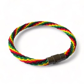 Rasta Plaided Hippie Bracelet - Friendship Black Rasta Cord Bracelet - Leather Cotton Braided Bob Marley Wristband (Rasta - C)