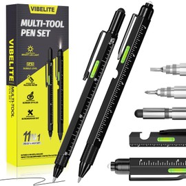 VIBELITE 11 in 1 Multitool Pen Set with LED, Stylus, Level, Screwdriver, Flathead, Gadgets for Men Gifts for Dad, Birthday Gifts for Men, Him, Husband, Father, Black