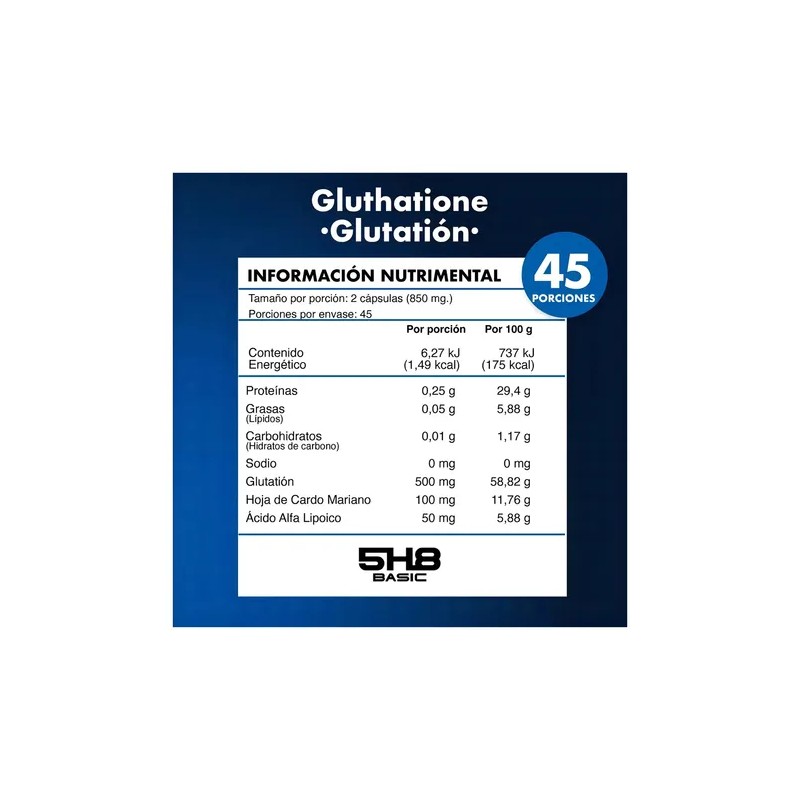Glutatión Glutathione Suplemento Alimenticio 90 Cápsulas Sin Sabor Vegano