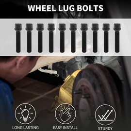 TUCKBOLD M14x1.5mm Ball Seat Wheel Lug Bolt for Volkswagen 19mm Hex 65mm Shank Length Sturdy | Extended Bolts Black 10 Pcs