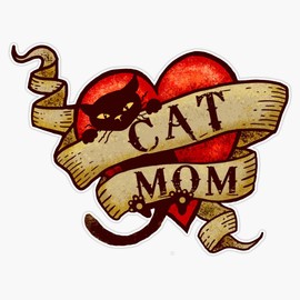 Cat Mom In Retro Hipster Heart Tattoo Style Waterproof Vinyl Window Bumper Sticker Decal 5"