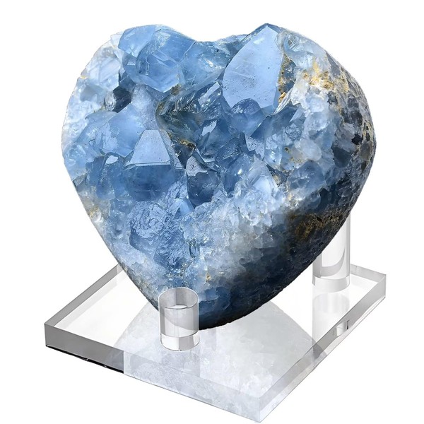 FZBHRO Extra Large Blue Celestite Geode Heart Healing Crystal Stone