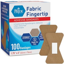 MED PRIDE Vendas De Tela Para Las Puntas De Los Dedos, 1,75 X 3", 100 Unidades: Curitas Estériles Para Las Puntas De Los Dedos, Hipoalergénicas, Sin Látex, Envueltas Individualmente 1,75 X 3"