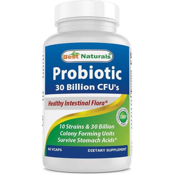 Best Naturals Probiotic 10 Strains & 30 Billion CFU Intestinal Flora, 60 Veggie Capsules (60 Count (Pack of 1))