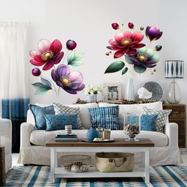 Boho Flower Wall Stickers Wildflower Floral Grass Peel and Stick Wall Stickers Living Room Bedroom Nursery Wall Decor (Red)