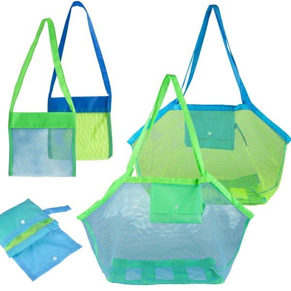 Pack of 4 Beach Toy Bag, Large, Foldable Reusable Mesh