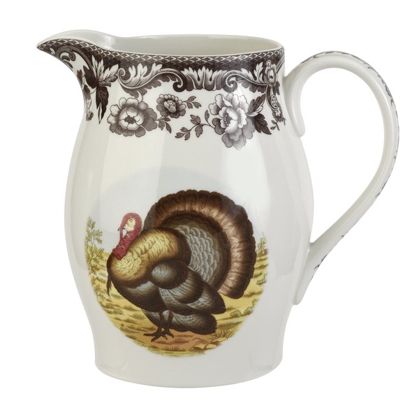 Spode Woodland 3.5 Pint Pitcher with Turkey Motif | Large Creamer Pitcher with Handle | Beverage Pitcher for Thanksgiving and Other Occasions | Made from Fine Porcelain