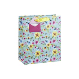 Eurowrap Spring Flowers Mothers Day Easter Summer Bees Birthday Occasions Gift Bag with Gift Tag (Medium Bag Blue)