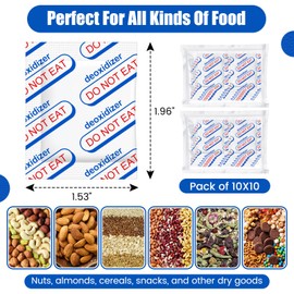 Lidisanita 400CC Oxygen Absorbers for Long Term Food Storage, 100 Count (10 Packs of 10) - Food Grade for Mylar Bags, Airtight Containers, Freeze Dryer & Dehydrator, White