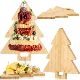 Suttmin 3 Pcs Christmas Wood Serving Board Decorative Cutting Board Wood Charcuterie Boards Wooden Decorative Bread Board with Handle for Pizza Cheese Fruit Kitchen Housewarming, Christmas Tree Style