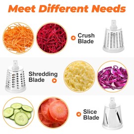 ELKSTER Rotary Cheese Grater 3 in 1, Vegetable Slicer with 3 Stainless Steel Rotating Blades, Handheld Vegetable Chopper, Cheese Shredder with Strong Suction Base, Ideal for Cheese, Cucumber, Carrot