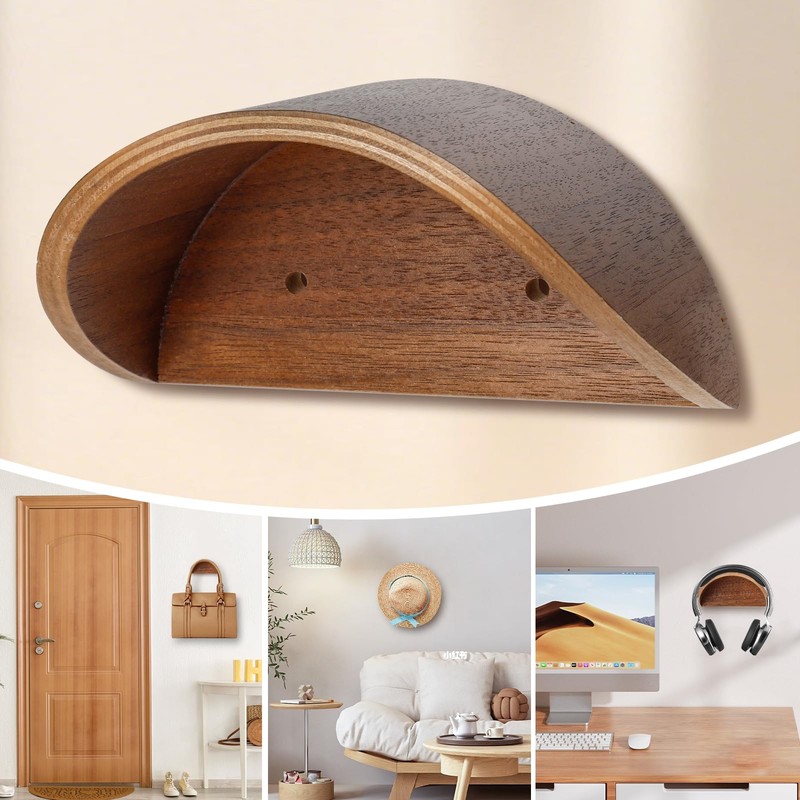 HUANGSTY 2-Pack Wall-Mounted Wooden Hat Rack| Non-Damage Brim Design Keeps