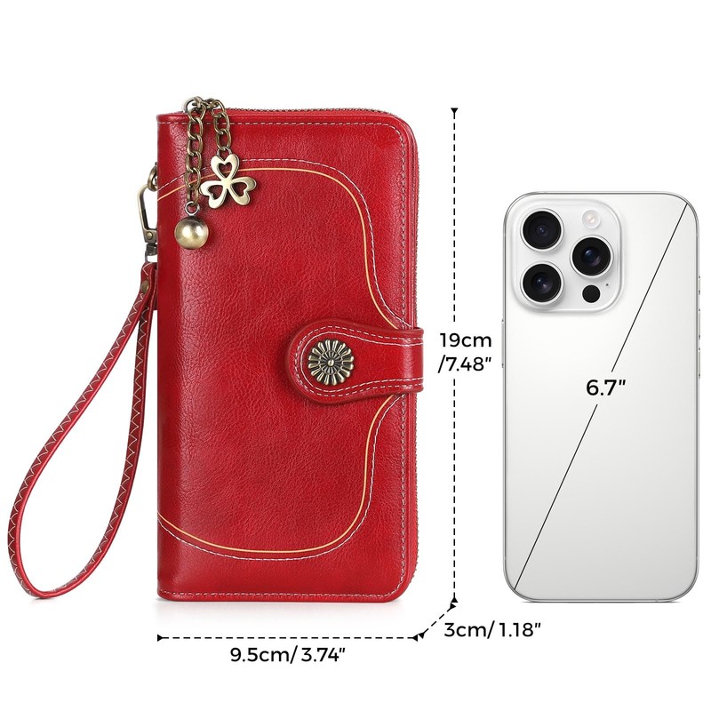 RRANCharltu Women's Large Capacity Leather Purse, red, Elegant