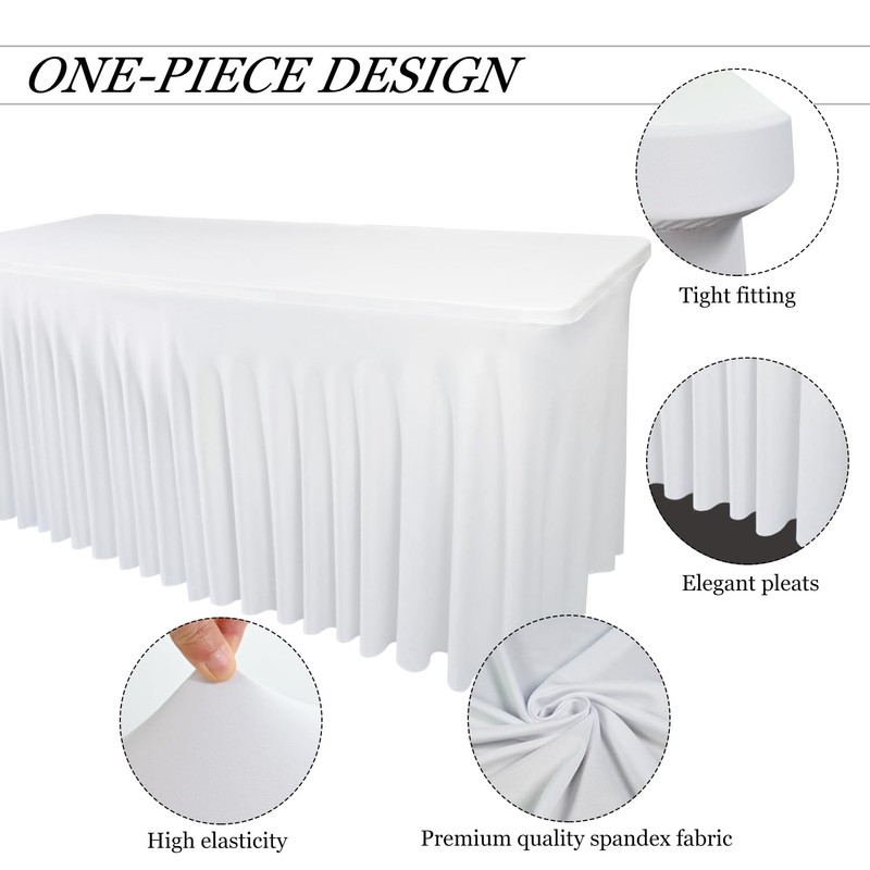 1 Pack 72''Lx30''Wx30''H White Table Skirt for 6 Foot Rectangle