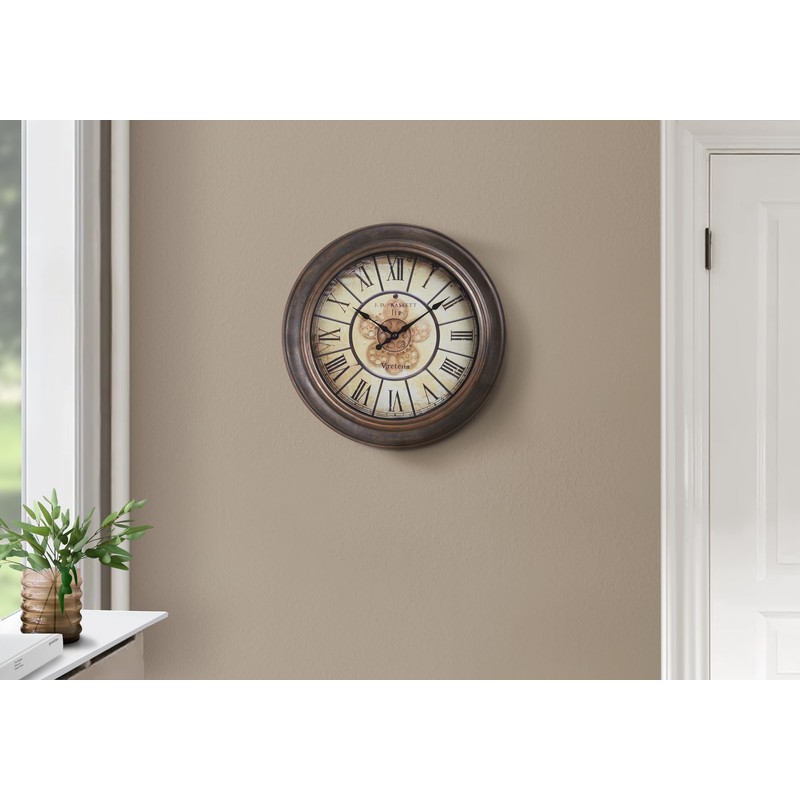 Monarch Specialties I 9081 Clocks, 15" Round, Wall Clock, Antique