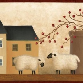 CONCORD WALLCOVERINGS ™ Farmhouse Sheep & Houses Wallpaper Border, 7" x 15' Cream Red Brown Green Folk Art Design, Prepasted Washable Vinyl, Kitchen Living Room Decor #AAI08143B