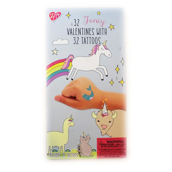 Paper Magic 32 Magical Unicorn Trendy Valentine Day Sharing Cards with Tattoos