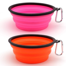 Dog Bowl Pet Collapsible Bowls, 2 Pack Collapsible Dog Water Bowls for Cats Dogs, Portable Pet Feeding Watering Dish for Walking Parking Traveling with 2 Carabiners (Large, Orange+Pink)
