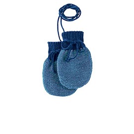 Disana Knitted Gloves, 100% Organic Merino Wool GOTS, IVN Best | with Knitted Cord | Newborn Baby Unisex | Baby First Equipment | Made in Germany, Marine lagoon