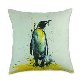 Black & Yellow Penguin Poise - Cool Lemon Drizzle Throw Pillow
