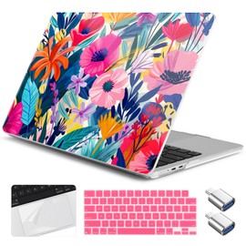 Yebiseven for M4 MacBook Air 15 inch Case 2025 2024 2023 Released A3241 A3114 M3 A2941 M2, Hard Shell Laptop Case with Keyboard Cover & Trackpad Film & 2 OTG Adapters, Victorian Watercolor
