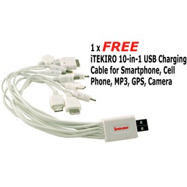 iTEKIRO AC Wall DC Car Battery Charger Kit for Sony Alpha A33 SLT-A33 SLT-A33L A35 SLT-A35 SLT-A35K SLT-A35Y A55 SLT-A55 + iTEKIRO 10-in-1 USB Charging Cable