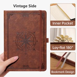 AUTEMPO A5 Blank Journal Notebook, 320 Numbered Pages(14.5 x 21 cm), 100 GSM Thick Paper, for Men & Women, Journaling, Writing, Work & Office, School, Leather Hardcover, Brown