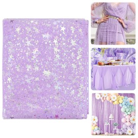 SLTAXAR Tulle Fabric Glitter Purple Decorative Fabric with Stars Sparkly Fabric 160 x 200 cm Glitter Tulle Ribbon Decorative Fabrics Glitter Yarn Tulle Soft and Fine Decorative Ribbon for DIY Clothing