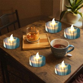 Gedengni Floral Flameless Tealights with Remote - 12 Pack Grey LED Tealight Candles Battery Operated Tea Lights Safe Realistic Flickering for Home Decor Wedding Party,TLT12P-FLA