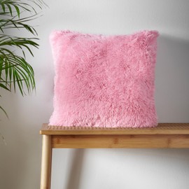 Catherine Lansfield Cuddly Deep Pile Faux Fur 45x45cm Cushion Cover Candy Pink