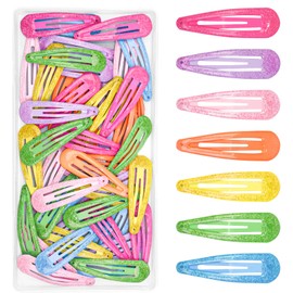 49 Pcs Glitter Cute Metal Snap Hair Clips, Non-Slip Barrettes for Women and Girls, Sparkly Hair Accessories for Parties, School & Daily Use (7-Colors)