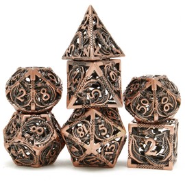 ZERMAL Metal DND Dragon Dice Set Dungeons and Dragons for Role Playing Games (RPG) MTG Pathfinder Tabletop Games(Ancient Red Copper)