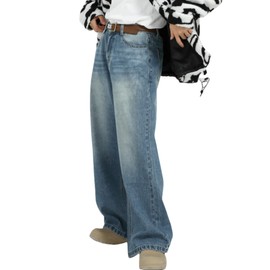 EMMIOL Mens Baggy Hip Hop Jeans Loose Fit Long Denim Pants Casual Trousers Streetwear Blue Small