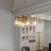 Modern Gold Iron Pendant Light 6-Light Clear Glass Shade Round